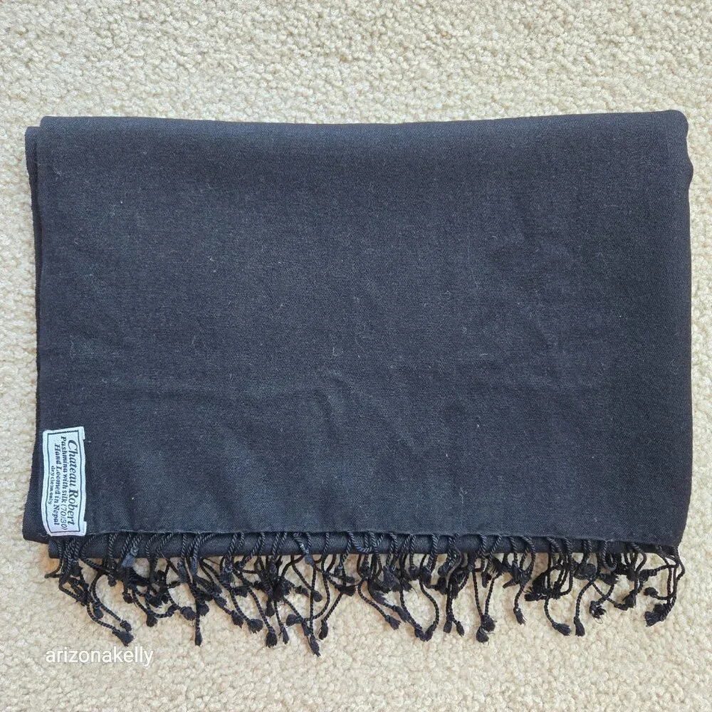 Chateau Robert Cashmere Silk Black Scarf Pashmina - Picture 6 of 6